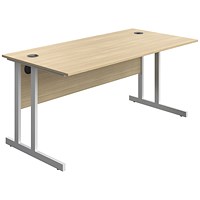 Serrion 1600mm Rectangular Desk, White Double Cantilever Legs, Oak