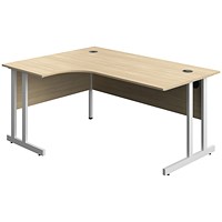 Serrion 1600mm Corner Desk, Left Hand, White Cantilever Legs, Oak