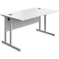 Serrion 1400mm Rectangular Desk, White Double Cantilever Legs, White