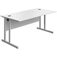 Serrion 1600mm Rectangular Desk, White Double Cantilever Legs, White