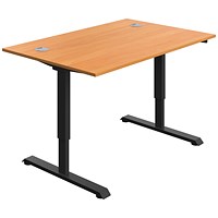 Serrion Single Motor Sit-Stand Desk, Black Leg, 1200mm, Beech Top