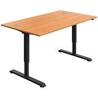 Serrion Single Motor Sit-Stand Desk, Black Leg, 1400mm, Beech Top