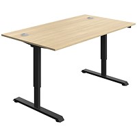 Serrion Single Motor Sit-Stand Desk, Black Leg, 1400mm, Oak Top