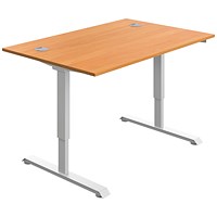 Serrion Single Motor Sit-Stand Desk, White Leg, 1200mm, Beech Top