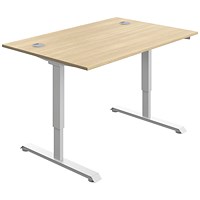 Serrion Single Motor Sit-Stand Desk, White Leg, 1200mm, Oak Top