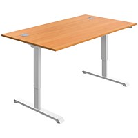 Serrion Single Motor Sit-Stand Desk, White Leg, 1400mm, Beech Top