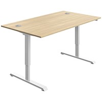 Serrion Single Motor Sit-Stand Desk, White Leg, 1400mm, Oak Top