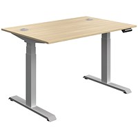 Serrion Dual Motor Sit-Stand Desk, Silver Leg, 1200mm, Oak Top