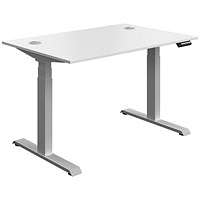 Serrion Dual Motor Sit-Stand Desk, Silver Leg, 1200mm, White Top