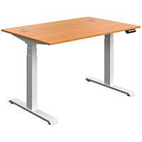 Serrion Dual Motor Sit-Stand Desk, White Leg, 1200mm, Beech Top