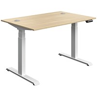 Serrion Dual Motor Sit-Stand Desk, White Leg, 1200mm, Oak Top