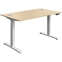 Serrion Dual Motor Sit-Stand Desk, White Leg, 1400mm, Oak Top