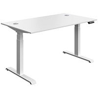 Serrion Dual Motor Sit-Stand Desk, White Leg, 1400mm, White Top