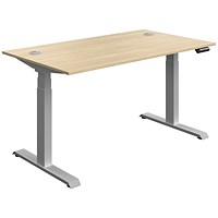 Serrion Dual Motor Sit-Stand Desk, Silver Leg, 1400mm, Oak Top