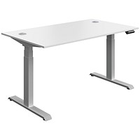 Serrion Dual Motor Sit-Stand Desk, Silver Leg, 1400mm, White Top