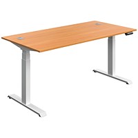 Serrion Dual Motor Sit-Stand Desk, White Leg, 1600mm, Bech Top