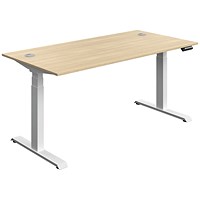 Serrion Dual Motor Sit-Stand Desk, White Leg, 1600mm, Oak Top