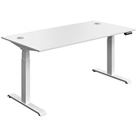 Serrion Dual Motor Sit-Stand Desk, White Leg, 1600mm, White Top