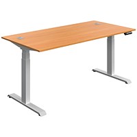 Serrion Dual Motor Sit-Stand Desk, Silver Leg, 1600mm, Bech Top