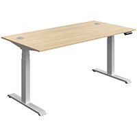 Serrion Dual Motor Sit-Stand Desk, Silver Leg, 1600mm, Oak Top
