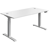 Serrion Dual Motor Sit-Stand Desk, Silver Leg, 1600mm, White Top