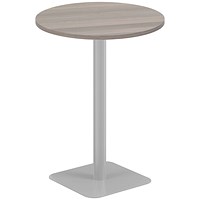 Jemini Contract Round Table, 800mm Wide, 1145mm High, Silver Leg, Grey Oak