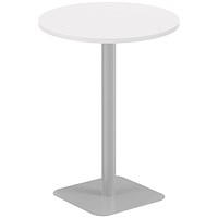 Jemini Contract Round Table, 800mm Wide, 1145mm High, Silver Leg, White