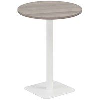 Jemini Contract Round Table, 800mm Wide, 1145mm High, White Leg, Grey Oak Jemini Contract Round Table, 800mm Wide, 1145mm High, White Leg, Grey Oak