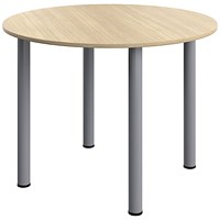 Serrion Pole Leg Round Meeting Table, 1000mm Wide, Oak