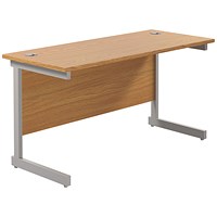Jemini 1400mm Slim Rectangular Desk, Silver Cantilever Leg, Oak Jemini 1400mm Slim Rectangular Desk, Silver Cantilever Leg, Oak