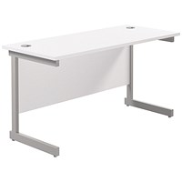 Jemini 1400mm Slim Rectangular Desk, Silver Cantilever Leg, White Jemini 1400mm Slim Rectangular Desk, Silver Cantilever Leg, White