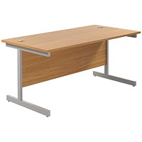 Jemini 1600mm Rectangular Desk, Silver Cantilever Leg, Oak Jemini 1600mm Rectangular Desk, Silver Cantilever Leg, Oak