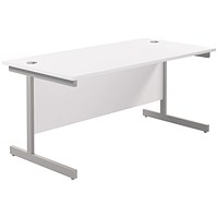 Jemini 1600mm Rectangular Desk, Silver Cantilever Leg, White Jemini 1600mm Rectangular Desk, Silver Cantilever Leg, White