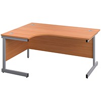 First 1600mm Corner Desk, Left Hand, Silver Cantilever Legs, Beech