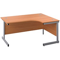 First 1600mm Corner Desk, Right Hand, Silver Cantilever Legs, Beech