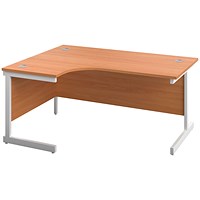 First 1600mm Corner Desk Left Hand, White Cantilever Legs, Beech