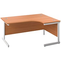 First 1600mm Corner Desk, Right Hand, White Cantilever Legs, Beech