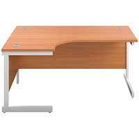 First 1800mm Corner Desk, Left Hand, White Cantilever Legs, Beech