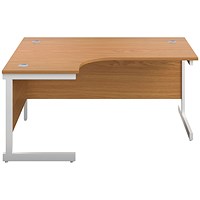 First 1800mm Corner Desk, Left Hand, White Cantilever Legs, Oak