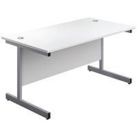 First Rectangular Desk, 1200mm Wide, Silver Cantilever Legs, White