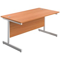 First Rectangular Desk, 1200mm Wide, White Cantilever Legs, Beech