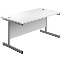 First Rectangular Desk, 1400mm Wide, Silver Cantilever Legs, White