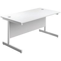 First Rectangular Desk, 1400mm Wide, White Cantilever Legs, White