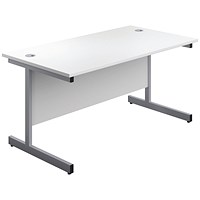 First Rectangular Desk, 1600mm Wide, Silver Cantilever Legs, White