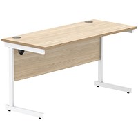 Astin 1400mm Slim Rectangular Desk, White Cantilever Legs, Oak