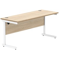 Astin 1600mm Slim Rectangular Desk, White Cantilever Legs, Oak