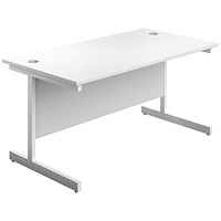 First Rectangular Desk, 1600mm Wide, White Cantilever Legs, White