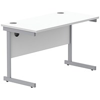 Astin 1200mm Slim Rectangular Desk, Silver Cantilever Legs, White Astin 1200mm Slim Rectangular Desk, Silver Cantilever Legs, White