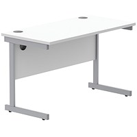 Astin 1200mm Slim Rectangular Desk, Silver Cantilever Legs, White