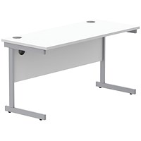 Astin 1400mm Slim Rectangular Desk, Silver Cantilever Legs, White